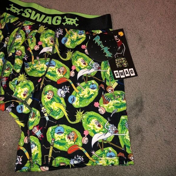 NEW RICK AND MORTY ADULT SWIM GREEN & BLACK SWAG BOXER BRIEFS MENS SIZE XL - Picture 4 of 5